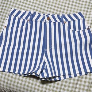 Wrangler Navy and White Striped Denim Cutoff Shorts